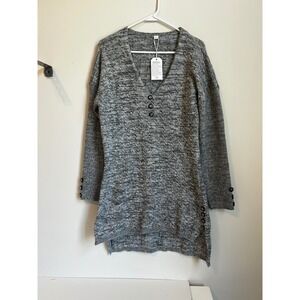 Gray Knit Tunic V Neck‎ Sweater Dress Small